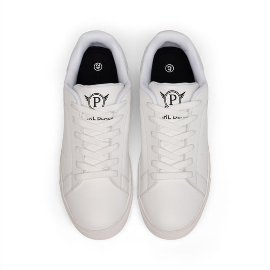 Pearl Black by NGP Men's White Leather Low-Top Sneakers — Minimal Casual Everyday Shoes