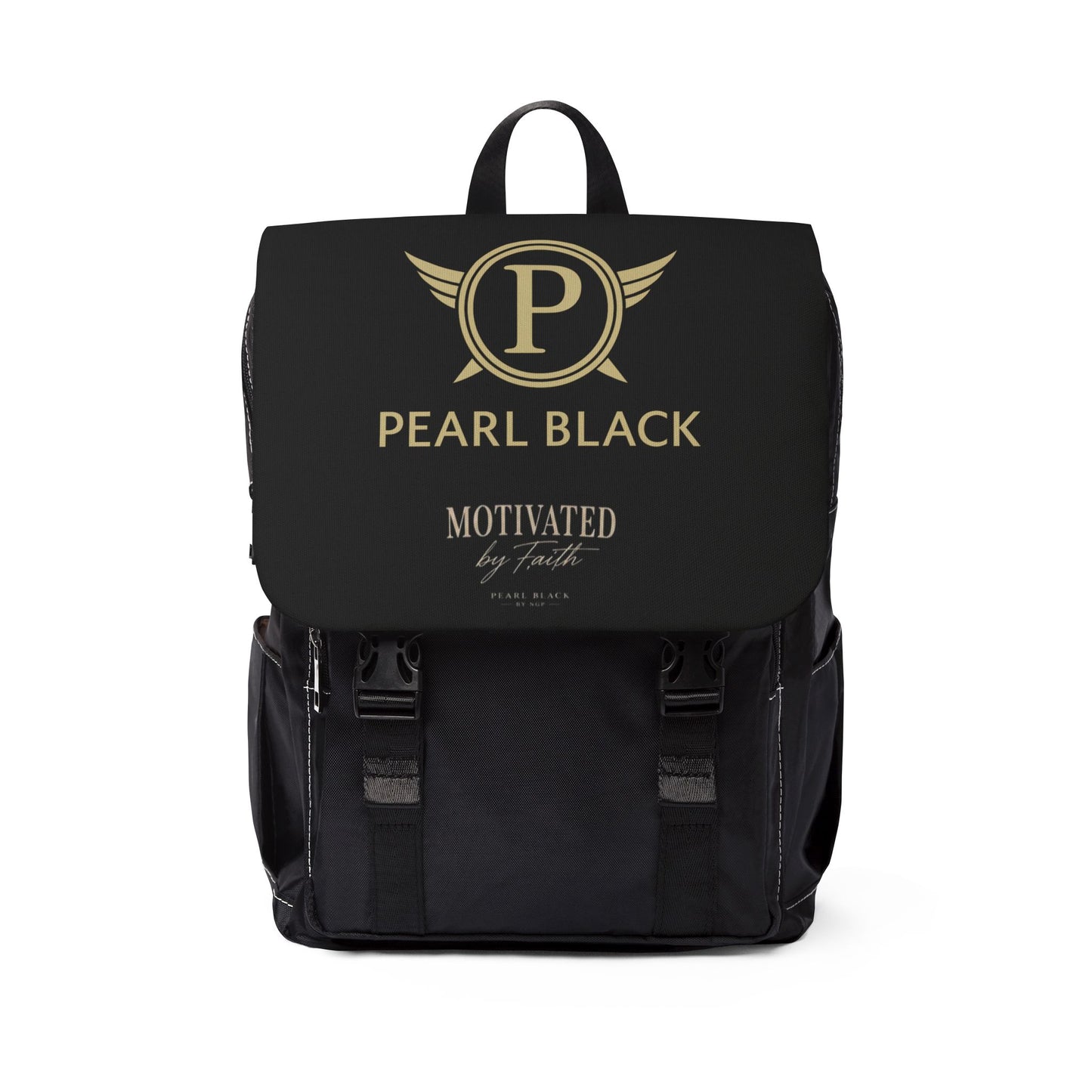Pearl Black 'Motivated by Passion' Casual Shoulder Backpack